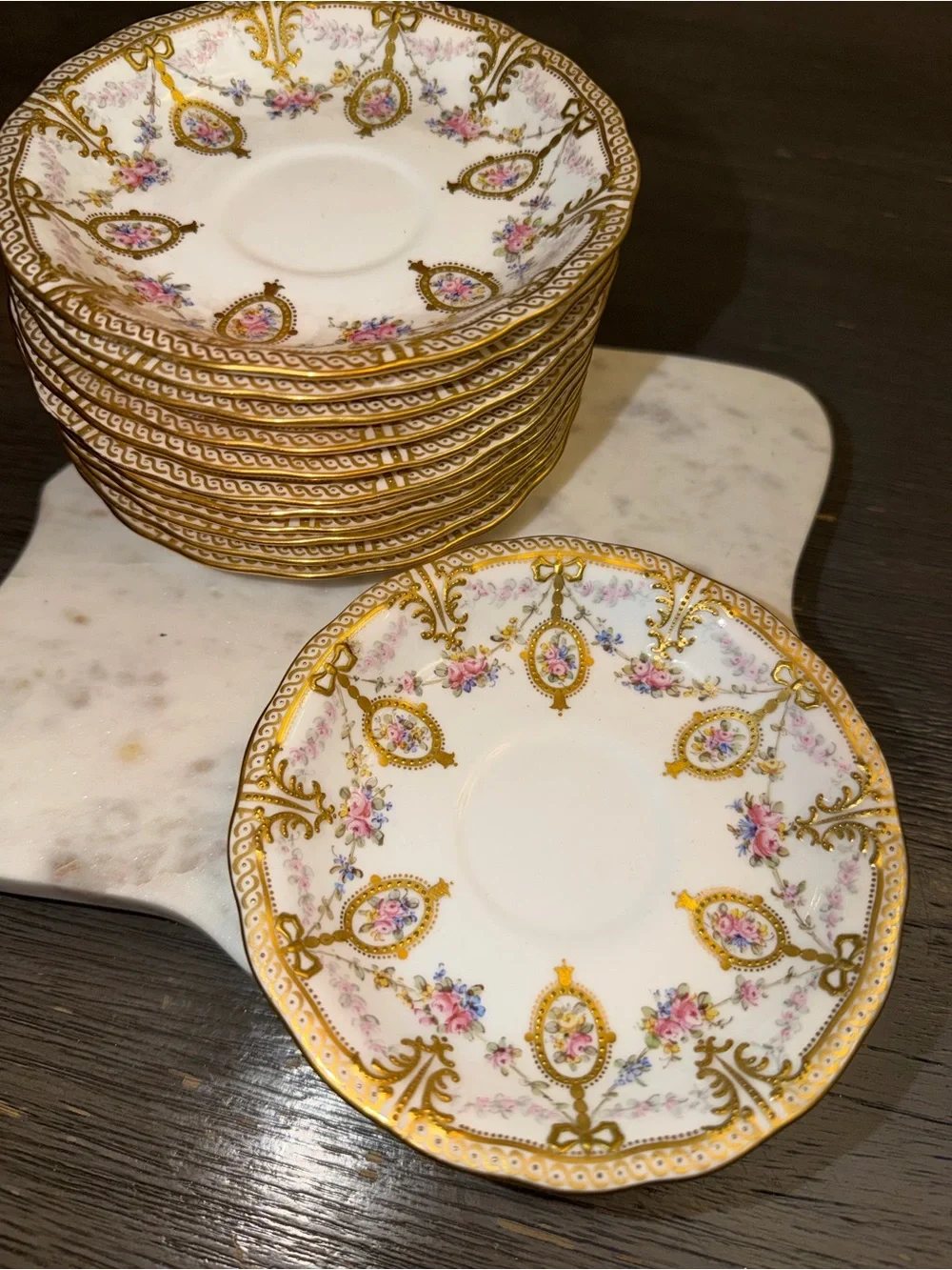 Antique Royal Crown Derby Bone China Saucers Set of 12